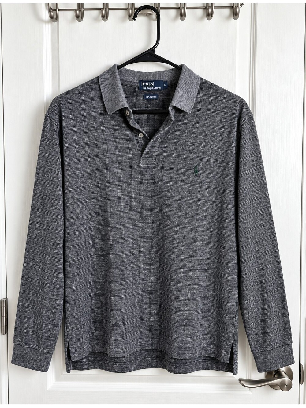 Polo Ralph Lauren Pima Cotton Gray Plaid Long Sleeve Polo Shirt